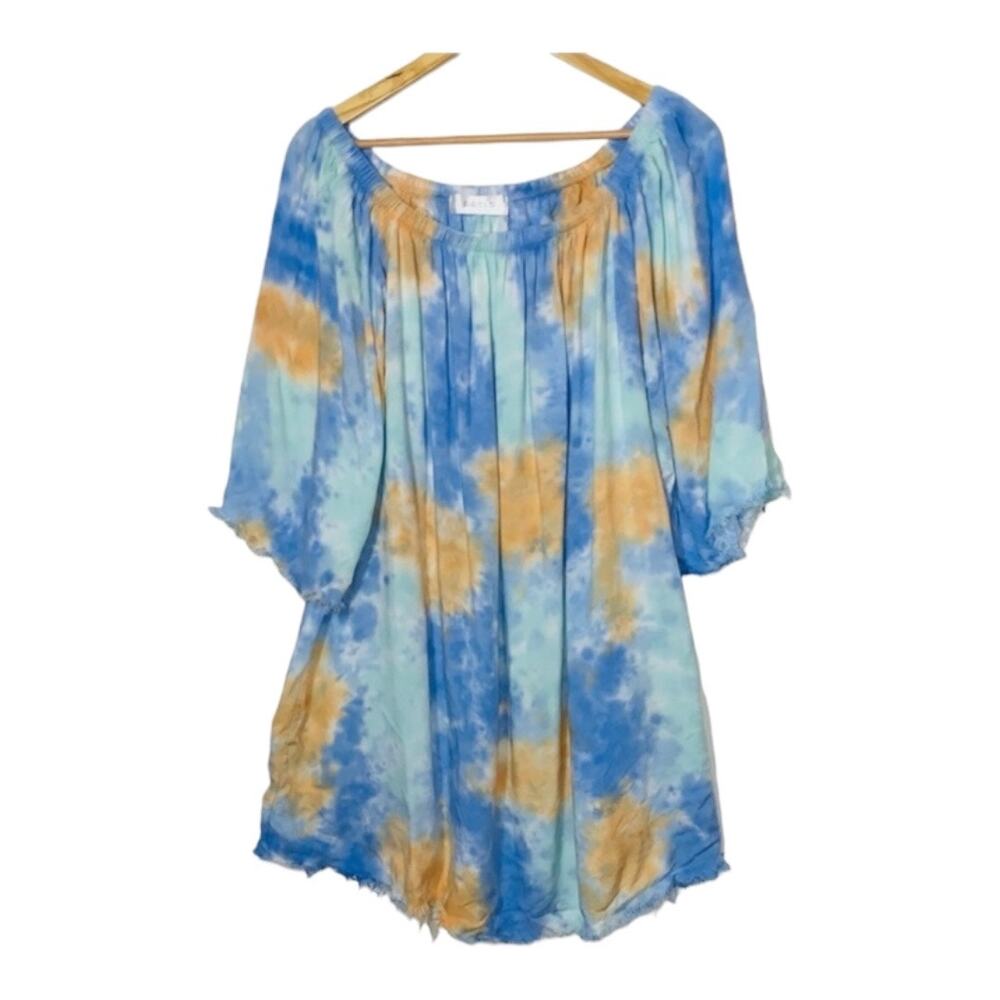 Bacio tie dye frayed top sz L